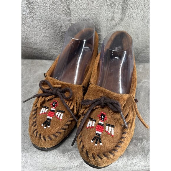 Minnetonka Women's 10 Thunderbird Beaded Leather Slip-On Moccasin Shoes Boho - Picture 1 of 5